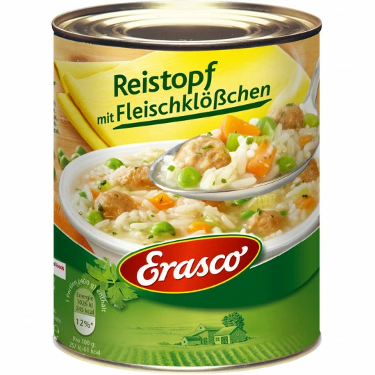Erasco Reistopf Mit Fleischklößchen 800G 1 Erasco Reistopf Mit Fleischklößchen 800G