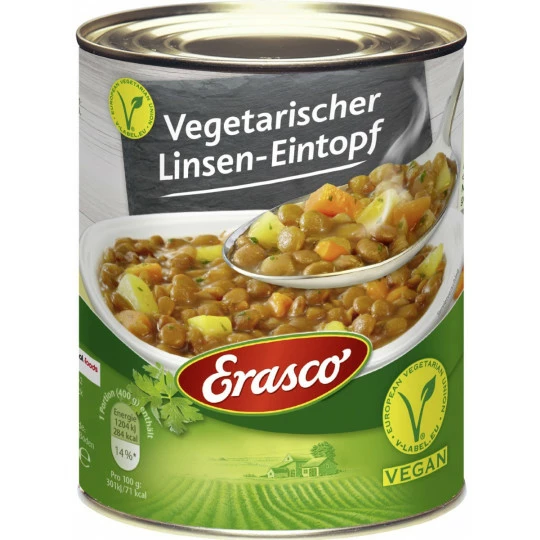 Erasco Vegetarischer Linsen-Eintopf 800G 1 Erasco Vegetarischer Linsen-Eintopf 800G